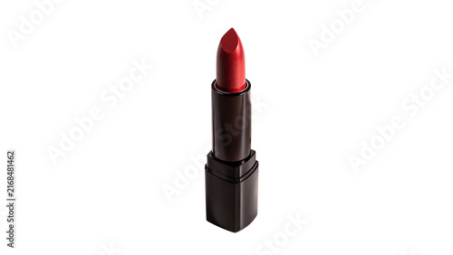Classy bright red lipstick tube open cosmetic isolated on transparent background.