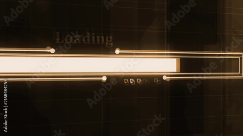 Abstract loading screen with a glowing progress bar and digital interface elements animation