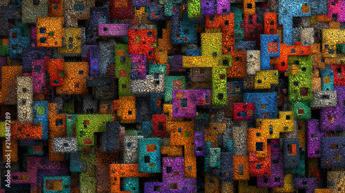 Abstract colorful textured blocks background with 3D block patterns