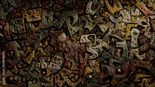 Abstract textured metallic background with intricate swirling patterns and dark tones