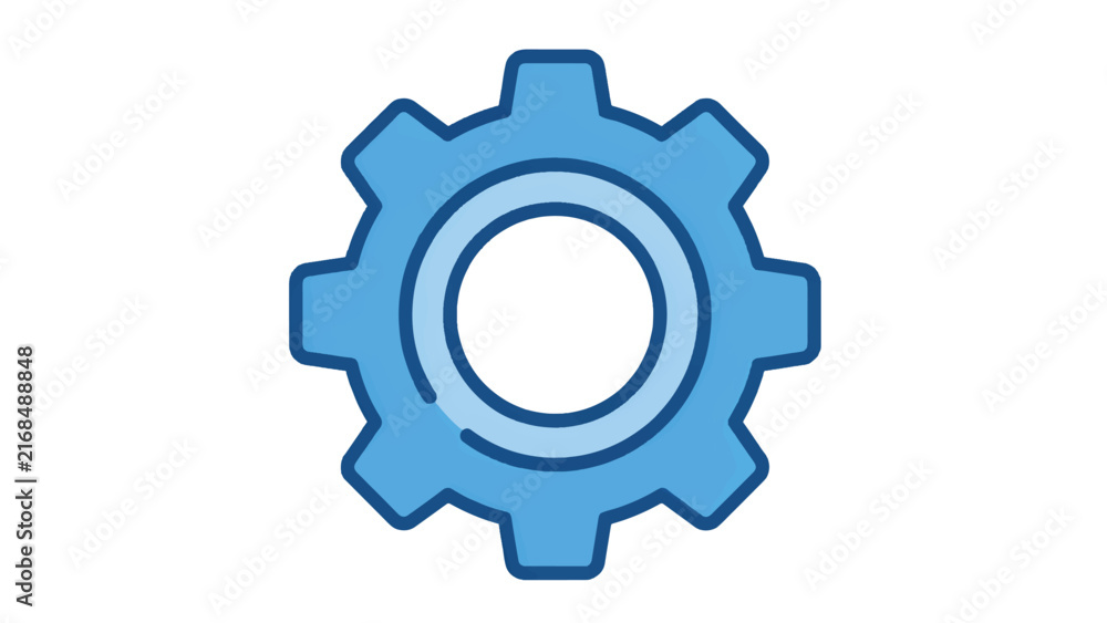Obraz premium Simple clean blue gear icon with transparent background for modern design projects and digital illustrations