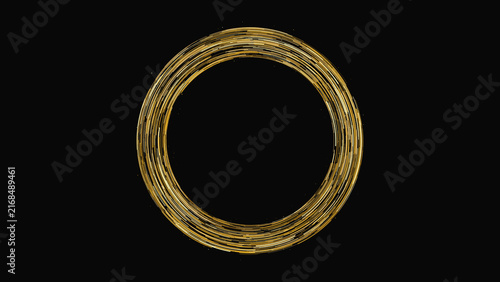 Foto Abstract golden circular ring shape composed of thin parallel lines isolated on