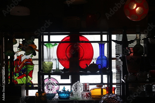 Fotografía Cozy cafe window scene with red lantern and decorations