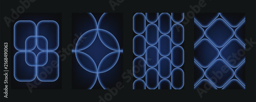 Futuristic dark blue abstract poster set. Cyber glow rounded geometric gradient background. Ideal for technology event, music cover, digital banner, and presentation