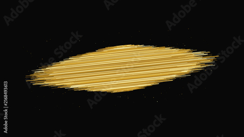 Canvas Print An elongated horizontal brushstroke shape made of many thin, parallel golden lin