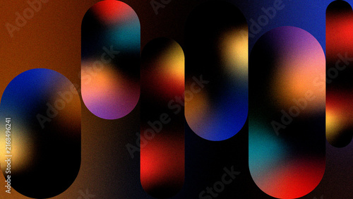 Multicolor Rounded Pill Bar Design with Film Grain Texture. Capsule Shape Vertical Pattern in Blue, Red and Gold with Grainy Noise