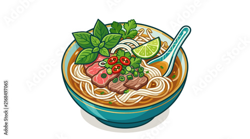 Pixel Art Illustration of a Bowl of Vietnamese Pho Beef Noodle Soup