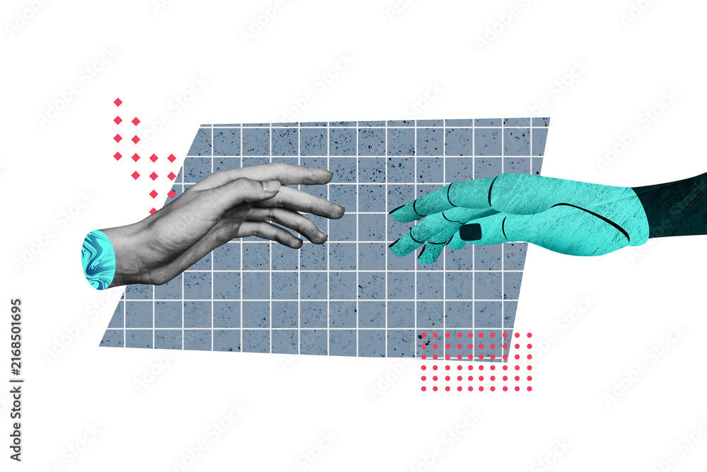 Obraz premium Composite trend artwork sketch image photo collage of anonymous bodyless appear two hand arm wrist fragment hold partnership connection