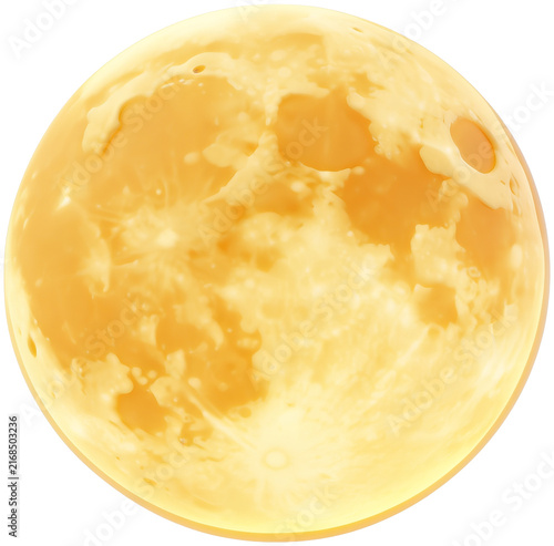 Glowing golden full moon rendered in soft 3d style isolated on clean background