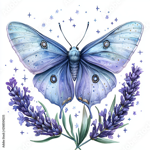 Elegant Butterfly with Lavender in Soft Pastel Colors and Sparkles