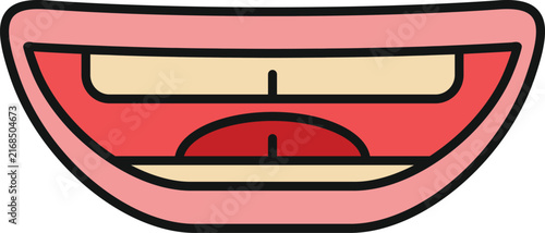 Obraz na plátne Smiling mouth cartoon showing teeth and tongue on a white background