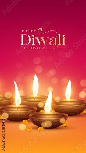 Happy Diwali - festival of lights colorful poster template design with decorative diya lamp. vector illustration. Indian festival of lights Happy Diwali, holiday Background, Diwali celebration.