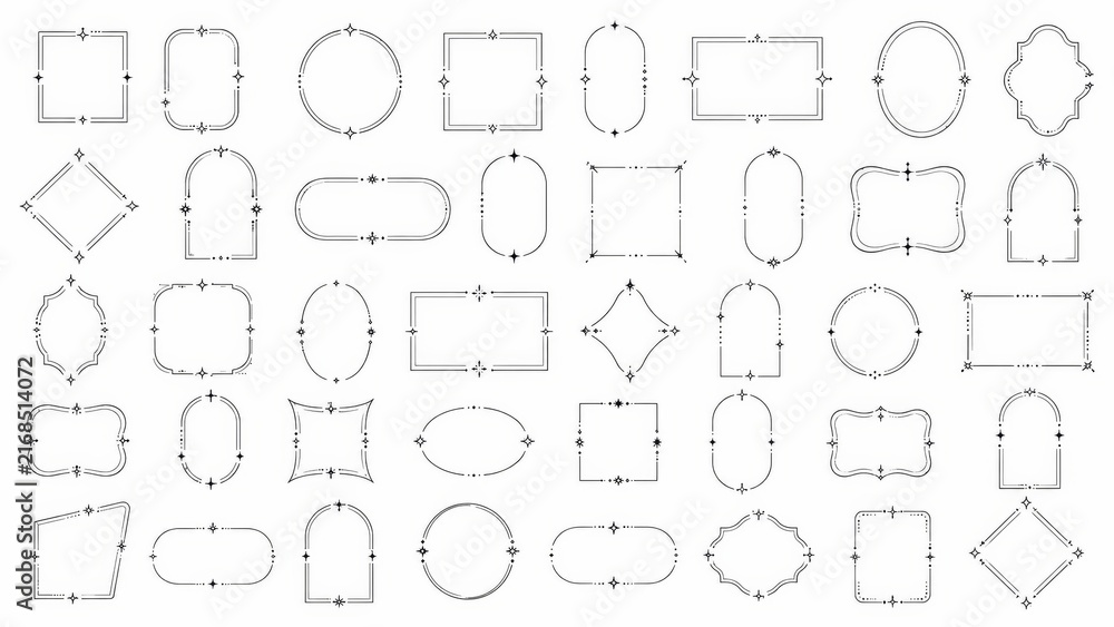 Fototapeta premium Minimal Decorative Frame and Border Icon Collection with Elegant Geometric Outline Shapes on White Background