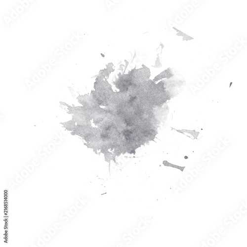 Grey watercolor paint splash isolated on white background for artistic design projects