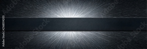 Black textured background with silver radial light rays and central copy space