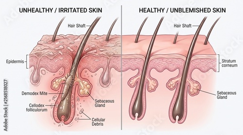 Medical comparison of healthy and irritated skin with mites