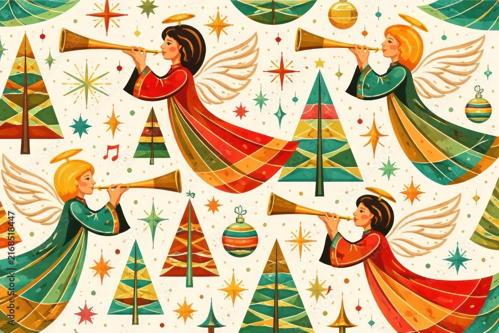 Fototapeta premium Whimsical angels celebrate festive joy.