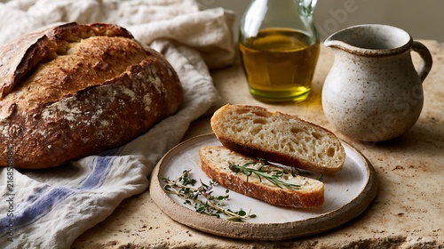 Rustic Bread with Olive Oil and Green Herbs / オリーブオイルと緑のハーブを添えた素朴なパン