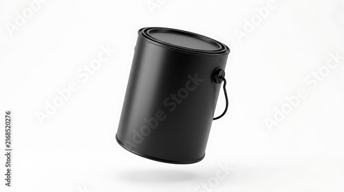 Blank Black tin can with cap and handle for branding and presentation on isolated white background