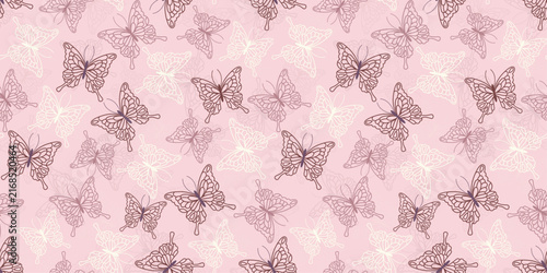 Soft Pink Butterfly Seamless Pattern Set with Delicate Wings. Feminine Aesthetic Coquette Style Digital Paper Pack in Pastel Blush Tone