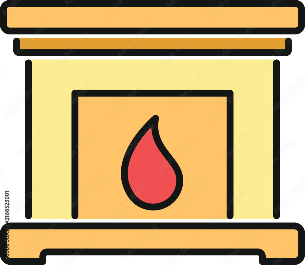 Fototapeta premium Fireplace icon with a red flame inside providing warmth and a cozy feeling
