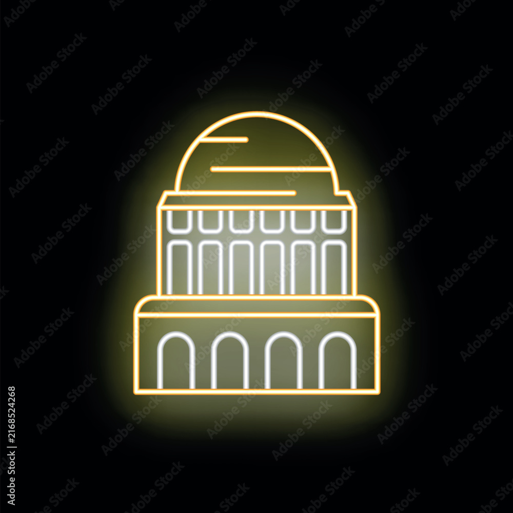 Fototapeta premium United states capitol building icon glowing in yellow neon on a dark background