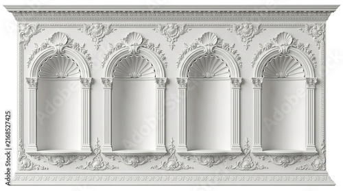 Ornate White Plaster Wall Niches with Classical Architectural Details