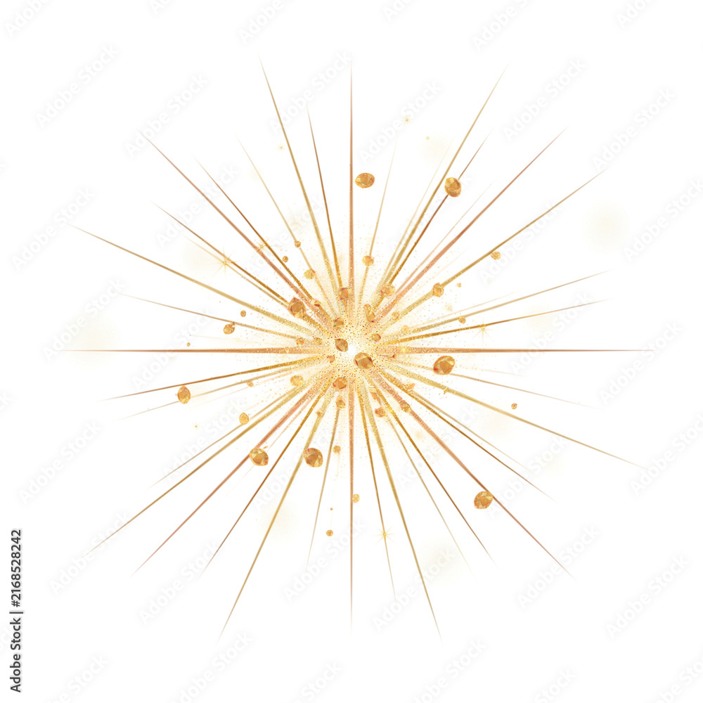 Obraz premium Abstract gold light burst, golden ray star, sparkles and rays, sparkling glitter magic dust, luxury radiant light effect, decorative shine overlay