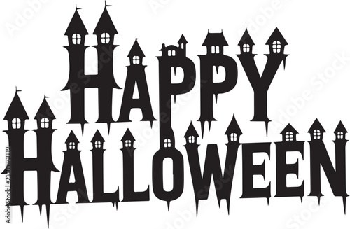 Happy Halloween Spooky Lettering Black Vector Illustration