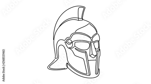 Foto Continuous line drawing of a Spartan warrior helmet icon
