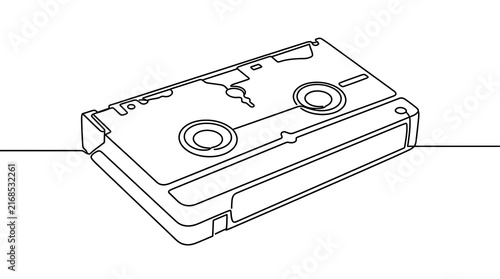 Canvas Print Continuous line drawing of a vintage VHS video cassette tape