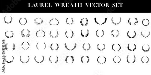 Laurel Wreath Vector Icons Set - Award, Victory & Olive Branch Frames