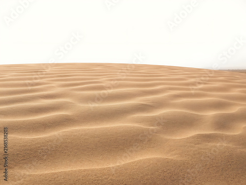 Sahara Desert Sand Dunes Landscape with Golden Ripples and Endless Arid Wilderness Under a Clear Sky, Scenic Desert Nature Background and Travel Destination Stock Ph