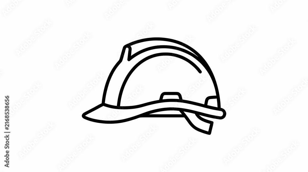 Fototapeta premium A minimal line art vector icon of an industrial hard hat safety helmet representing construction and workplace safety