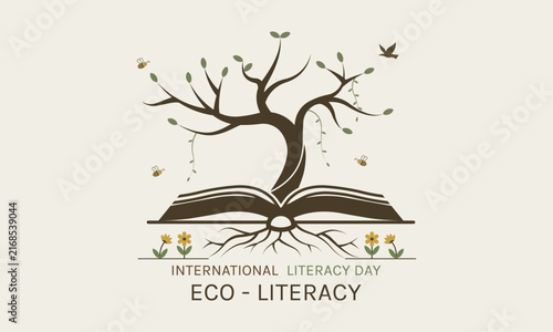 eco literacy international day book tree vector