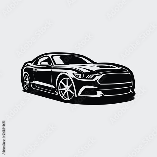 American Muscle Car Sport Car Monochrome Vector Illustration Isolated