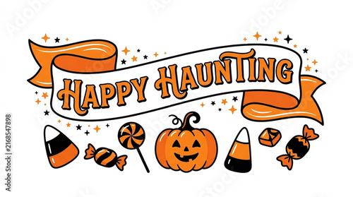 Happy halloween banner with pumpkin and candy icons