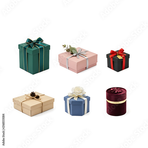 Christmas Gift Boxes with Red and Gold Ribbon Bows Isolated on White Background for Holiday Celebration, Birthday, Anniversary, Valentine and Surprise Present Concepts