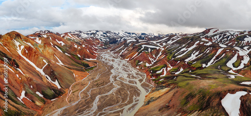 Obraz na plátně Aerial View of Iceland’s Rainbow Mountains with Snow