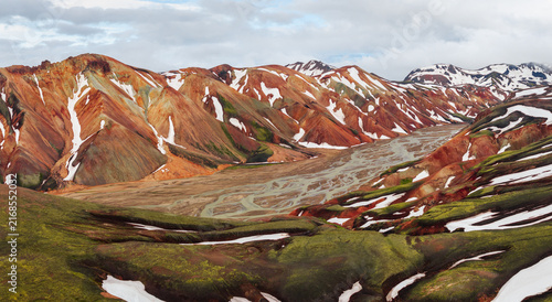 Obraz na plátně Aerial View of Iceland’s Rainbow Mountains with Snow