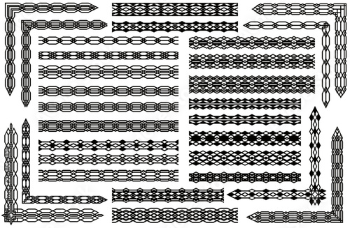 Decorative isolated geometric elements. Black decorative lines and angles isolated on a white background. Vector illustrations.