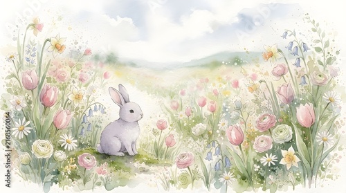 Small bunny sitting in flowers