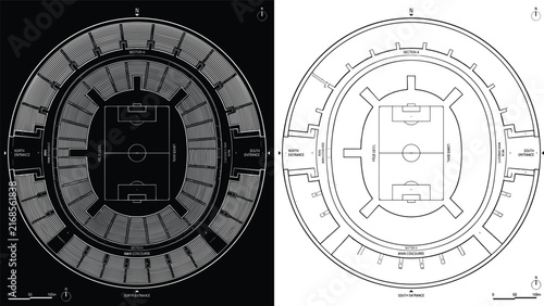 Konstfotografi Stadium architectural layout plan vector schematic for football arena building b