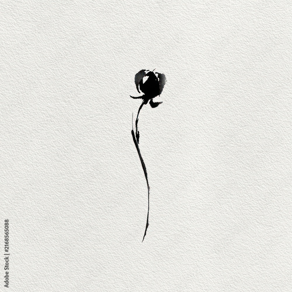 Fototapeta premium Minimalist black ink rose illustration.