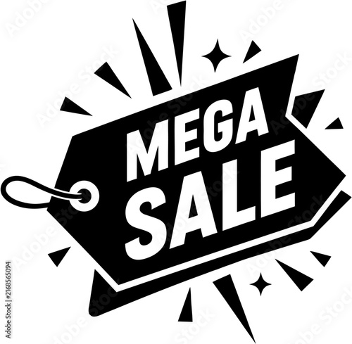 Bild auf Leinwand Mega Sale Promotional Price Tag Black Vector Icon