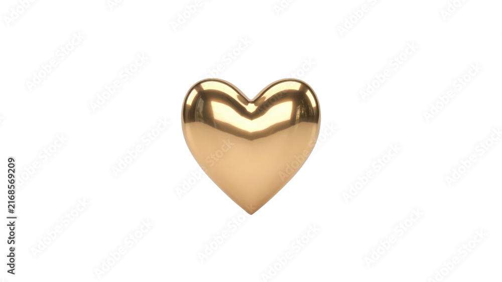Obraz premium Polished golden heart shape with smooth metallic surface and reflective highlights for romantic concepts isolated on a transparent background