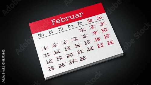 German Calendar with Flipping Pages and Days Crossed Out - 3d 4k animation (3840 x 2160 px)