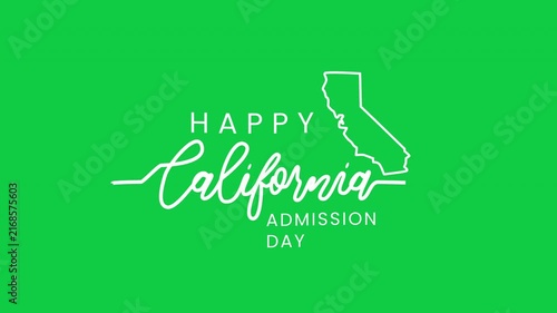 Happy California admission day text animation continuous line style with state outline.  4k animated typography Suitable for holiday promotions, event advertising, and Californian themed designs.