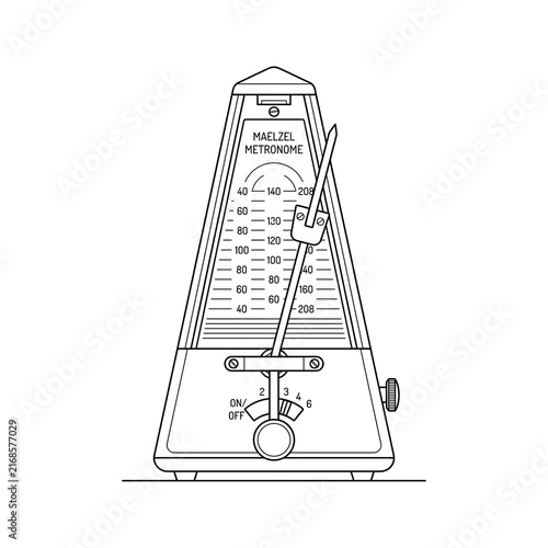 Classic Maelzel Metronome Line Art | Musical Tempo Device Outline Vector