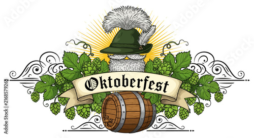 Oktoberfest Beer Barrel Hop Garland Hat Emblem Bavarian Festival